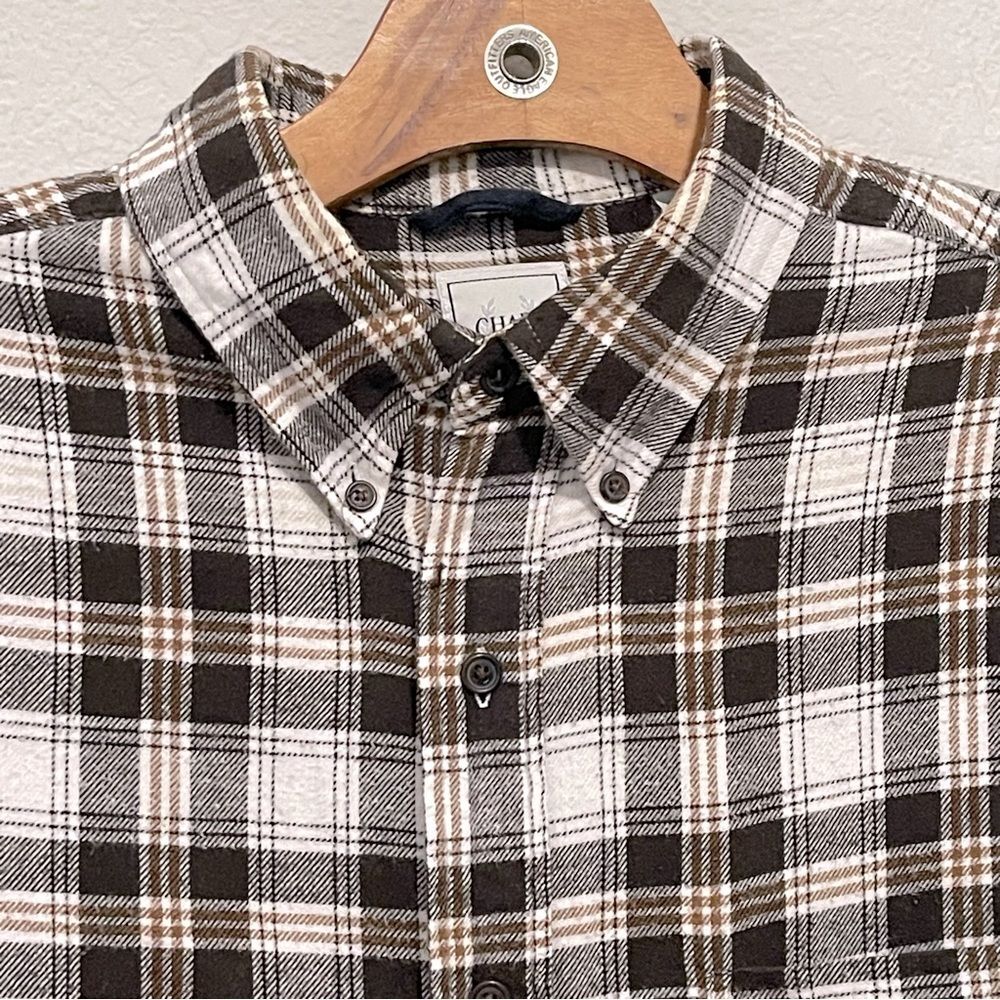 Chaps Men’s Flannel Brown Plaid Shirt w/ Breast Pocket Size Large in 100% Cotton